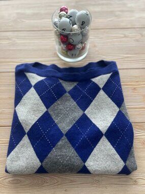 Banana Republic Cashmere Argyle Sweater — Blue/Gray — Women’s M